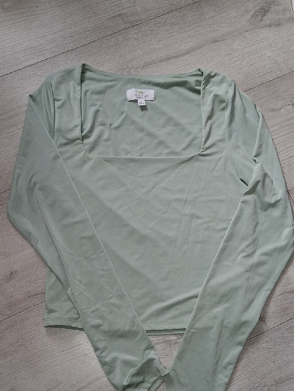 Light Sage Square Neck Long Sleeve Top